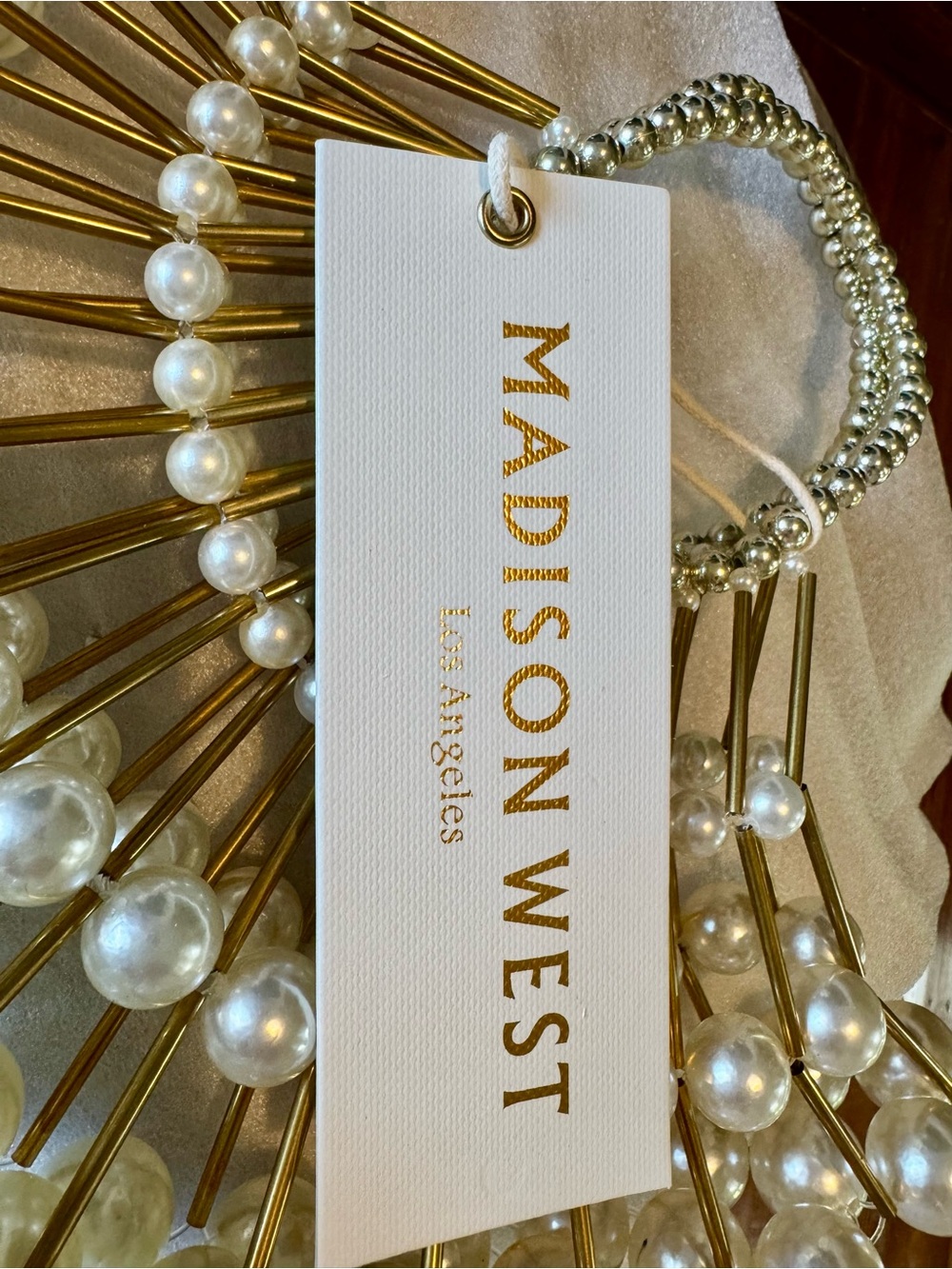 Madison West Pearl and Gold Fan-Detail Evening Bag - Picture 3 of 5